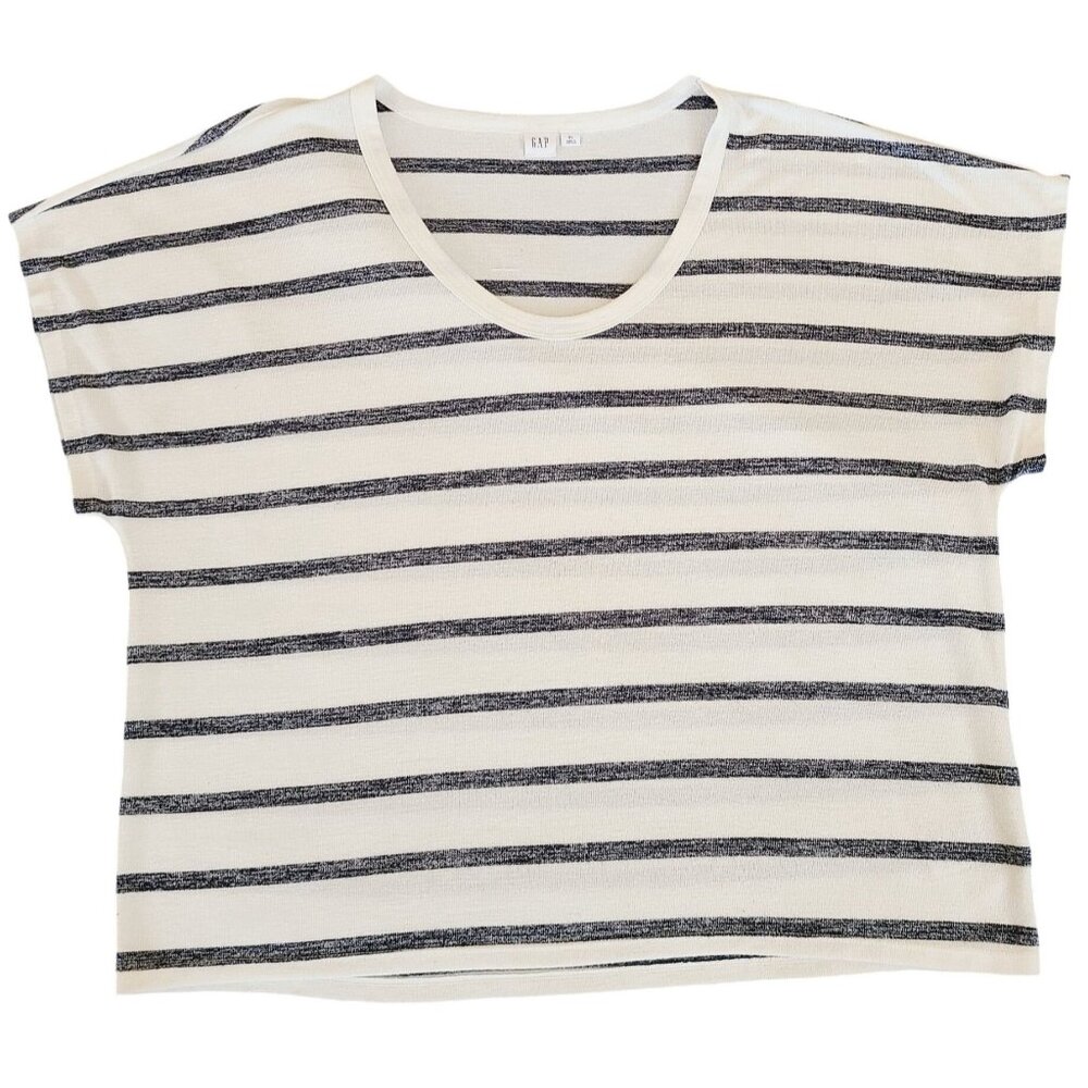 Gap Womens Striped Short Sleeve V-Neck Knit Top XL White & Navy Light Knit - Picture 1 of 10